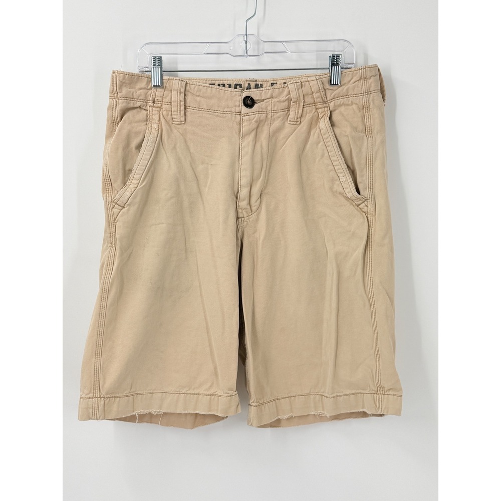 Y2K American Eagle Grunge Skater longer Chino 12" Shorts Mens 32 Tan Distressed